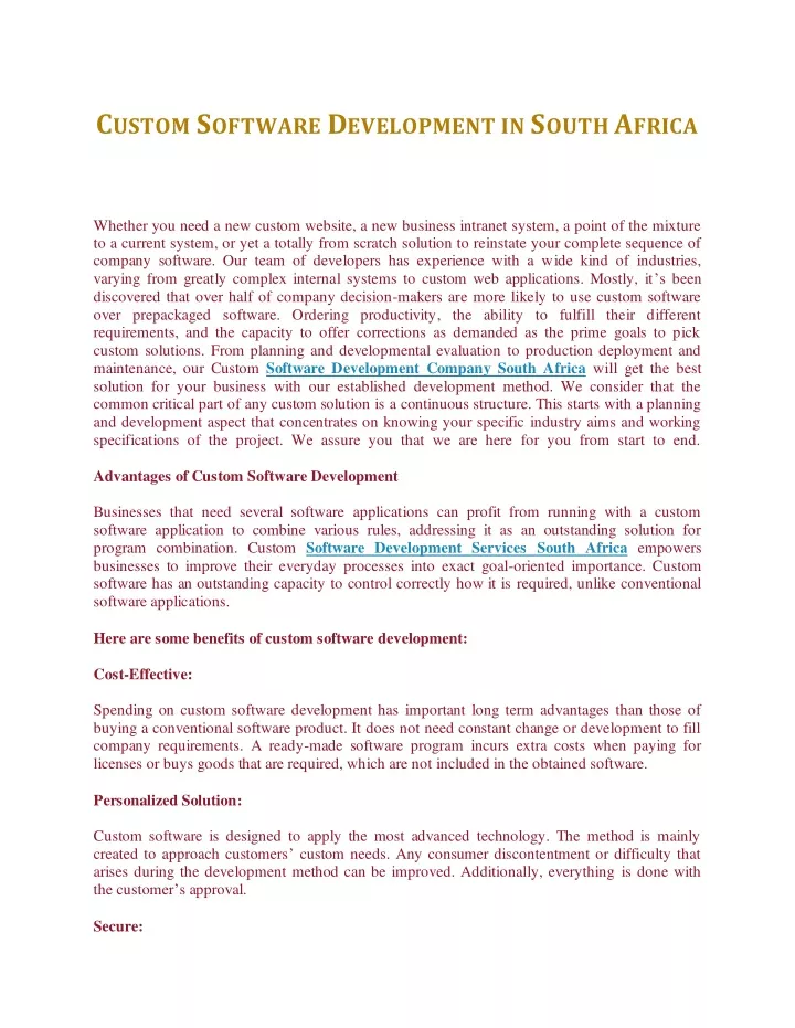 c ustom s oftware d evelopment in s outh a frica