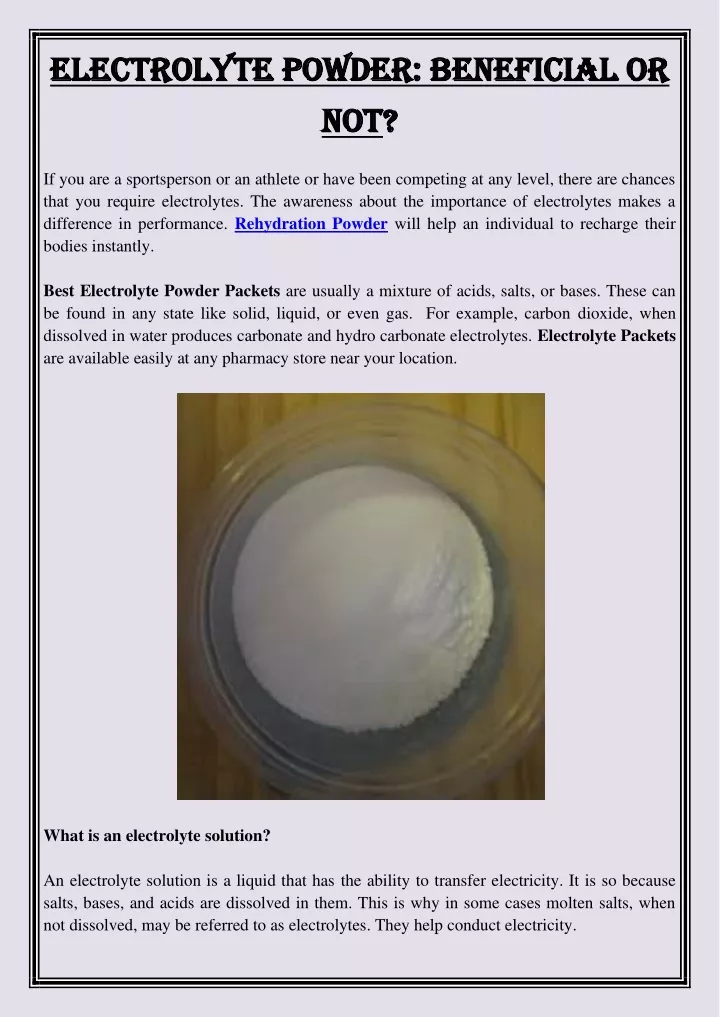 electrolyte powder beneficial or electrolyte