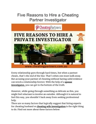Five Resons To Hire A Private Investigator