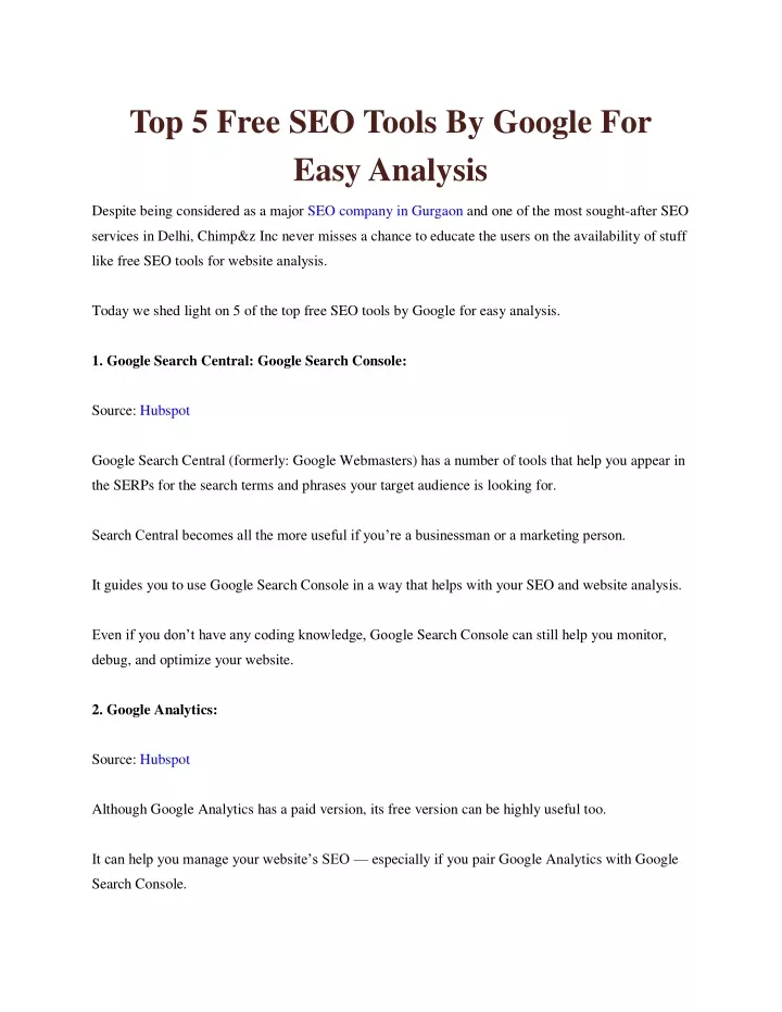 top 5 free seo tools by google for easy analysis