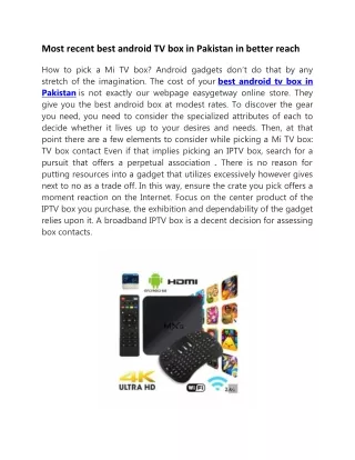 Most recent best android TV box in Pakistan in better reach