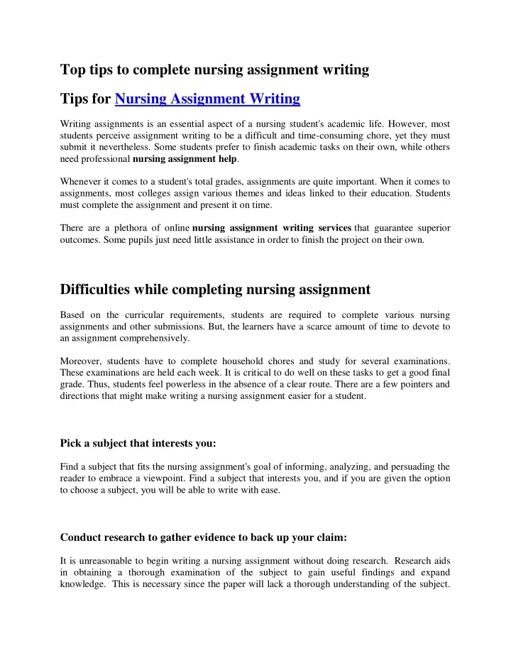 top tips to complete nursing assignment writing