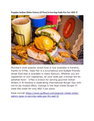 Popular Indian Slider Eatery (O’Pao) Is Serving Vada Pav For AED 3!