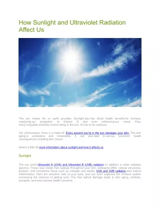 how sunlight and ultraviolet radiation affect us
