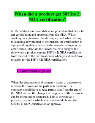 When did a product get 505(b)(2) NDA certification?