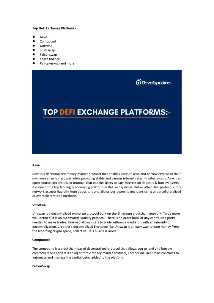 top defi exchange platform