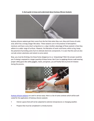 A short guide to know and understand about Acetoxy Silicone Sealants