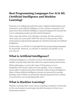 Best Programming Languages For AI & ML (Artificial Intelligence and Machine Learning)