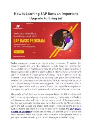 how is learning sap basis an important upgrade