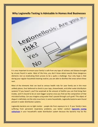 legionella testing rotherham