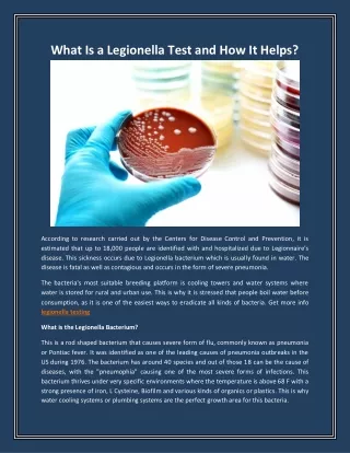 what is a legionella test and how it helps