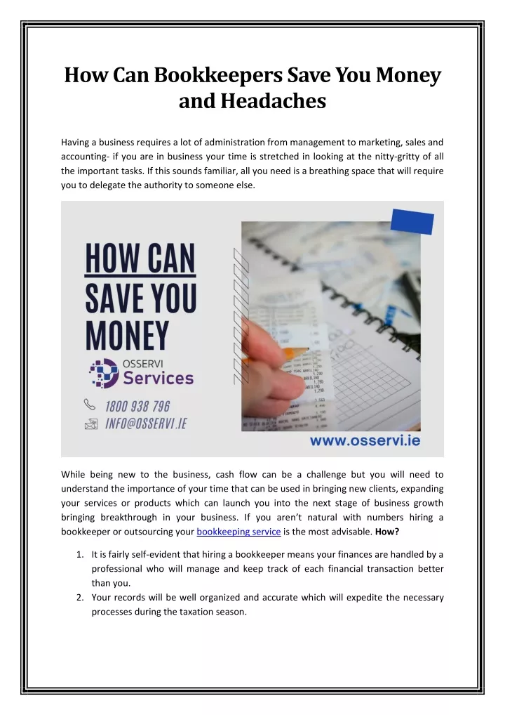 how can bookkeepers save you money and headaches