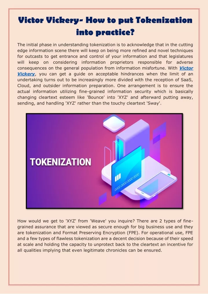 victor vickery how to put tokenization into