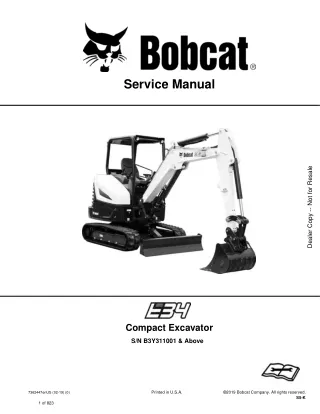 Bobcat E34 Compact Excavator Service Repair Manual (SN B3Y311001 and Above)