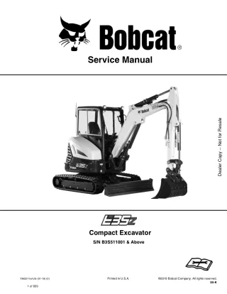 Bobcat E35Z Compact Excavator Service Repair Manual (SN – B3S511001 and Above)