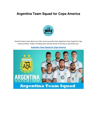 Argentina Team Squad for Copa America