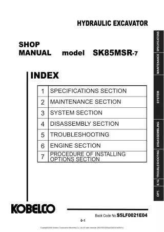 Kobelco SK85MSR-7 HYDRAULIC EXCAVATOR Service Repair Manual