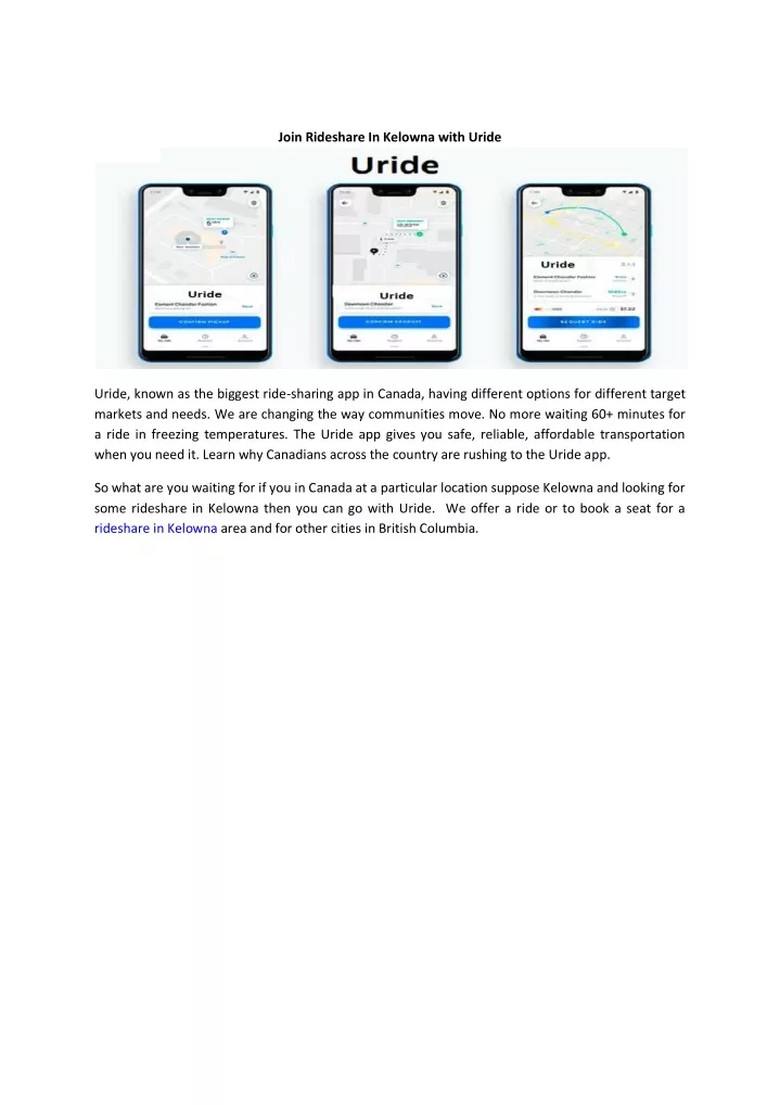 join rideshare in kelowna with uride