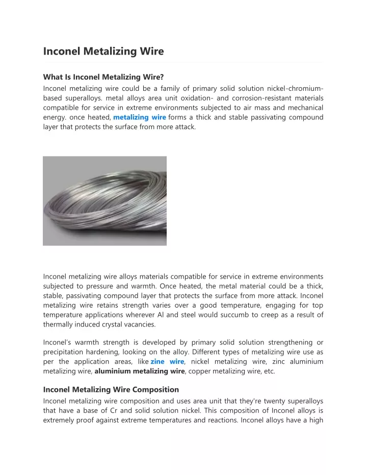 inconel metalizing wire