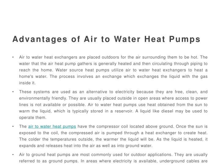 advantages of air to water heat pumps