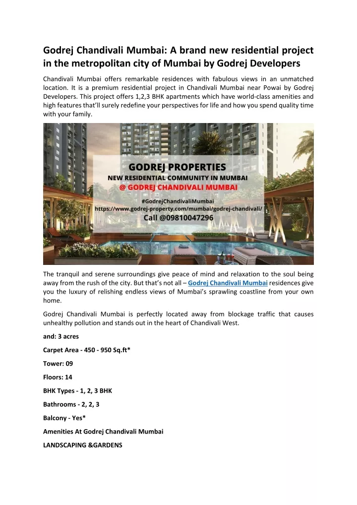 godrej chandivali mumbai a brand new residential