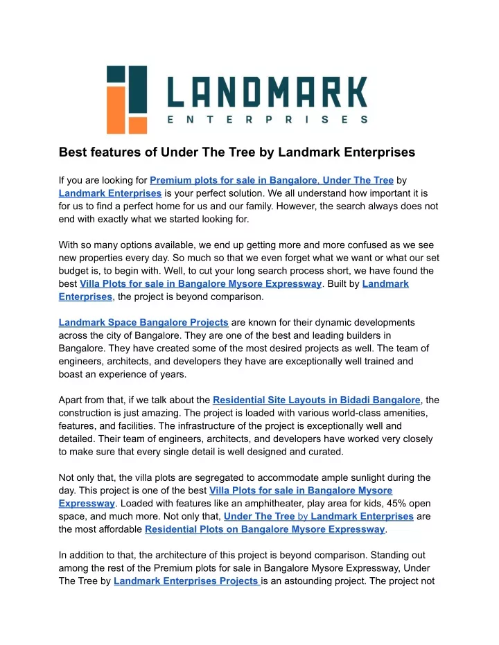 best features of under the tree by landmark