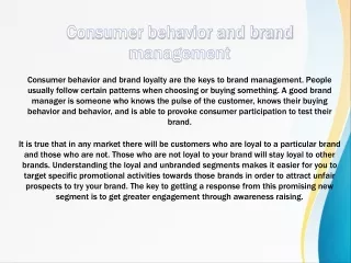 consumer behavior and brand management consumer