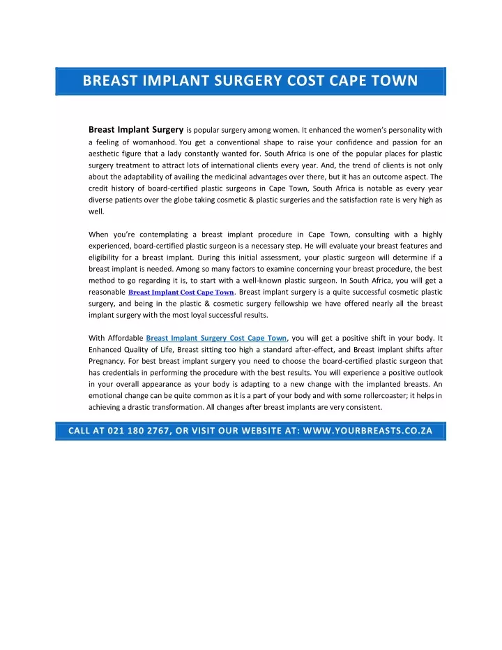 breast implant surgery cost cape town