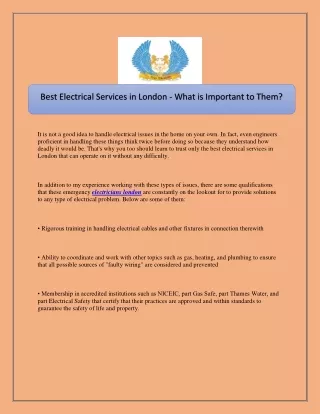 Best Electrical Services in London - What is Important to Them