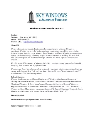 Windows & Doors Manufacturer NYC