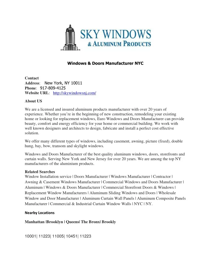 windows doors manufacturer nyc