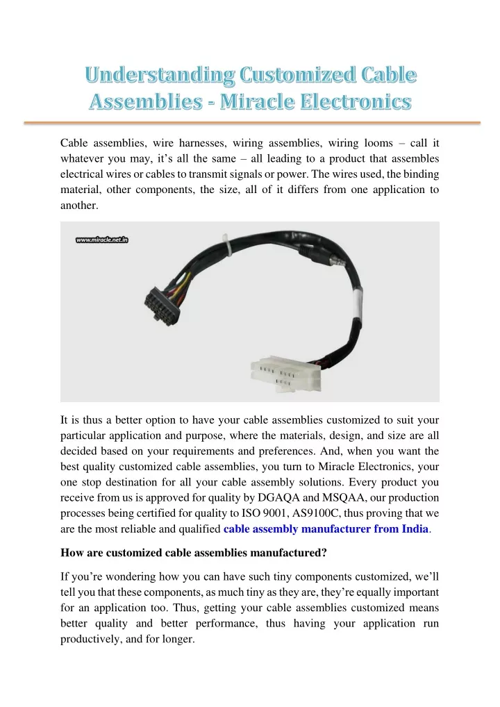 cable assemblies wire harnesses wiring assemblies