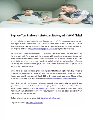 Improve Your Business’s Marketing Strategy with WCM Digital