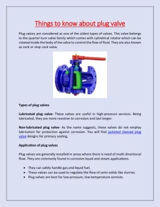 things to know about plug valve things to know