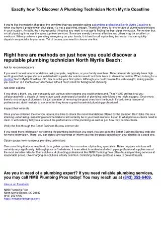Just how To Locate A Plumber North Myrtle Beach