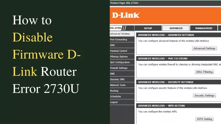 how to disable firmware d link router error 2730u