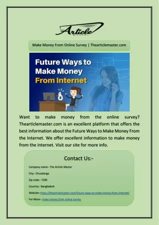 Make Money From Online Survey | Thearticlemaster.com