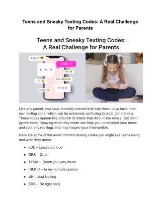 Teens and Sneaky Texting Codes A Real Challenge for Parents