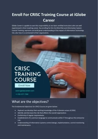 Enroll For CRISC Training Course at iGlobe Career