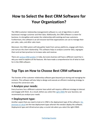 How to Select the Best CRM Software for Your Organization