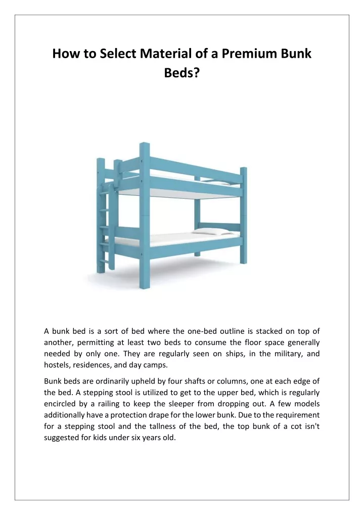 how to select material of a premium bunk beds