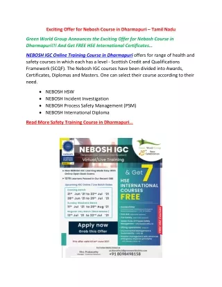 exciting offer for nebosh course in dharmapuri