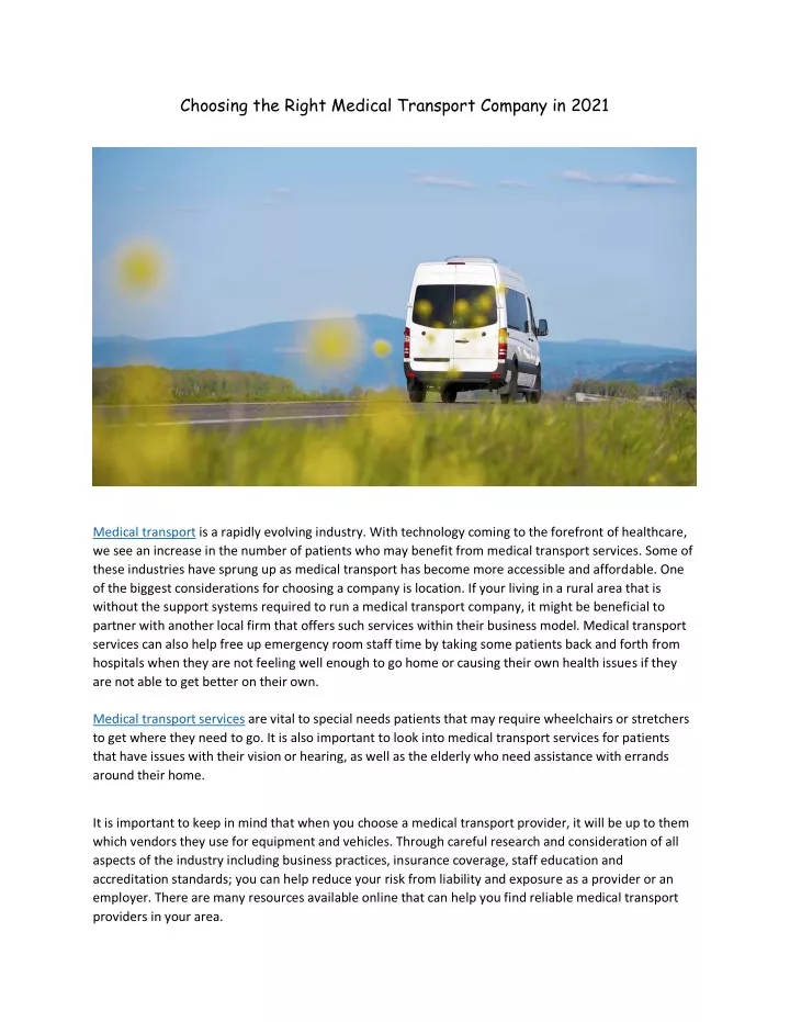 choosing the right medical transport company
