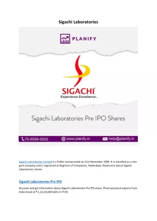 Sigachi Laboratories Unlisted shares