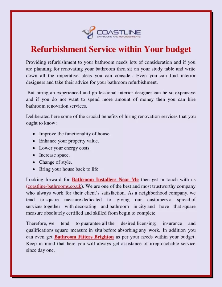 refurbishment service within your budget