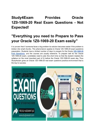 Study4Exam Provides Oracle 1Z0-1069-20 Real Exam Questions - Not Expected!