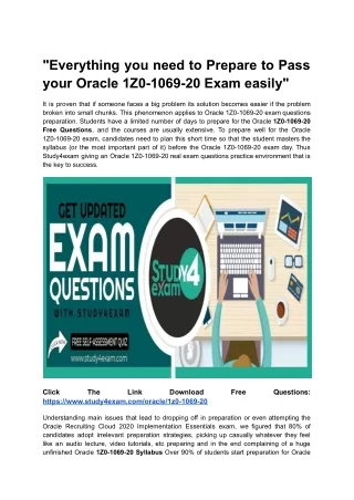 Study4Exam Provides Oracle 1Z0-1069-20 Real Exam Questions - Not Expected!