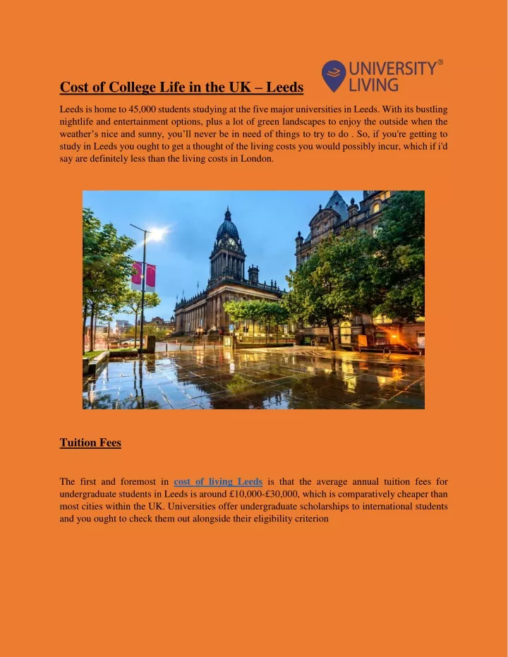 cost of college life in the uk leeds