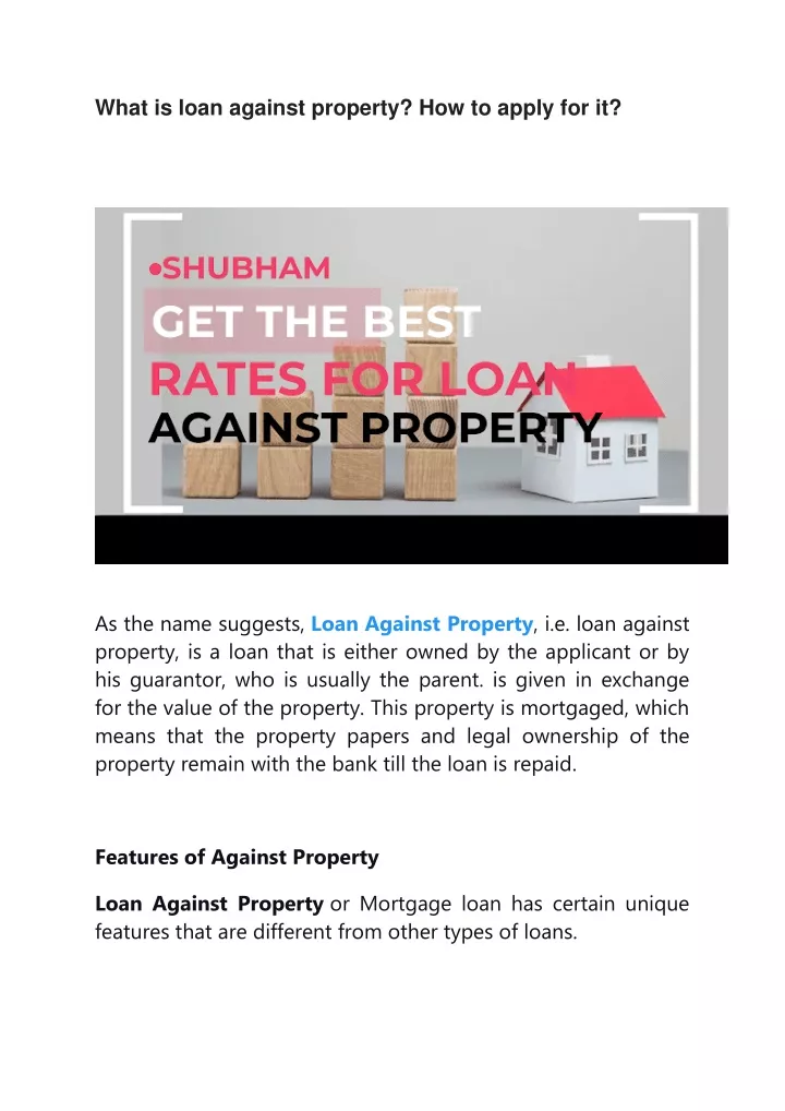 what is loan against property how to apply for it