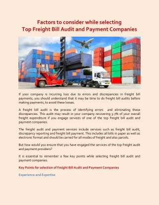 Freight Audit and Payment Services